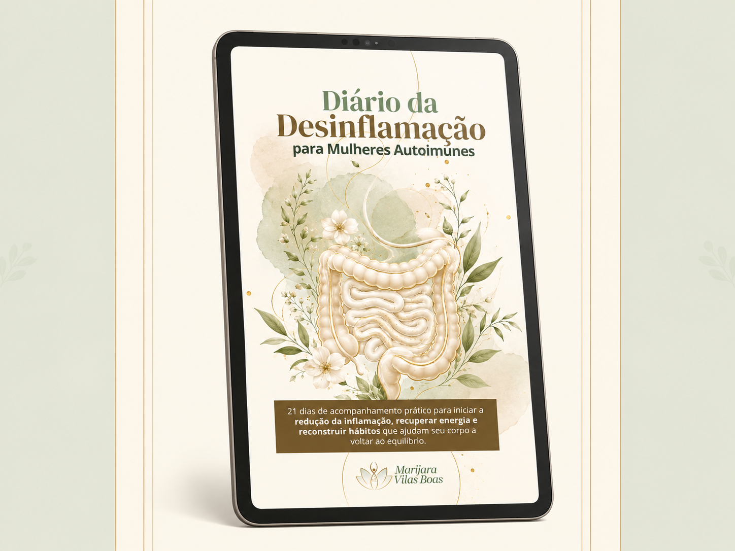 Tablet exibindo a capa do Diário da Desinflamação para Mulheres Autoimunes